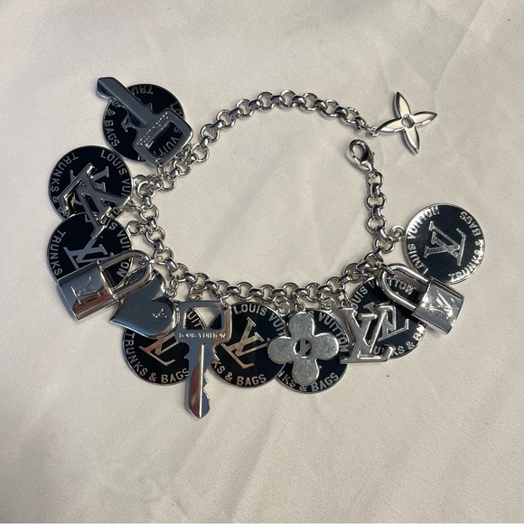 Louis Vuitton Jewelry - LOUIS VUITTON LV Trunks & Bags Charm Bracelet silver tone and black